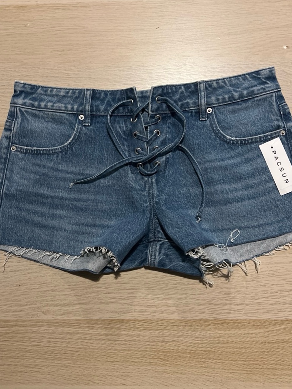 PacSun Lace-Up Denim Shorts in Blue